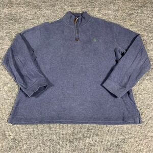 VTG Polo Ralph Lauren Sweater Mens XL Blue Quarter Zip Pullover Pony Preppy Golf